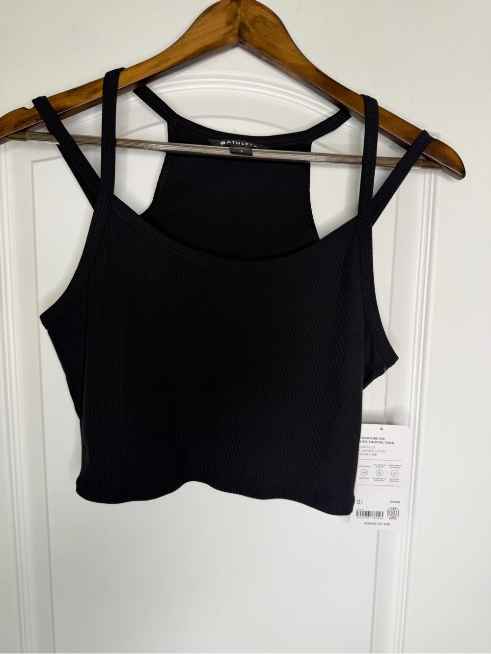 NWT Athleta Black Signature Ribbed Wide Binding Tank Crop Camisole Size S